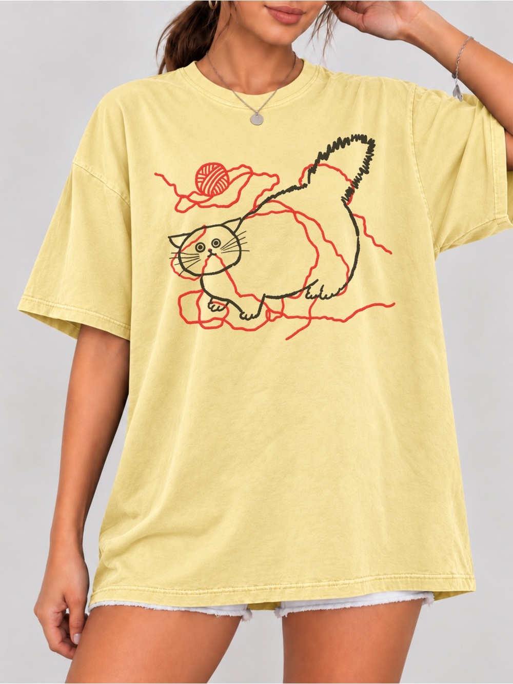 Cute Cat Yarn Graphic Unisex T-Shirt Cat Lover Tee